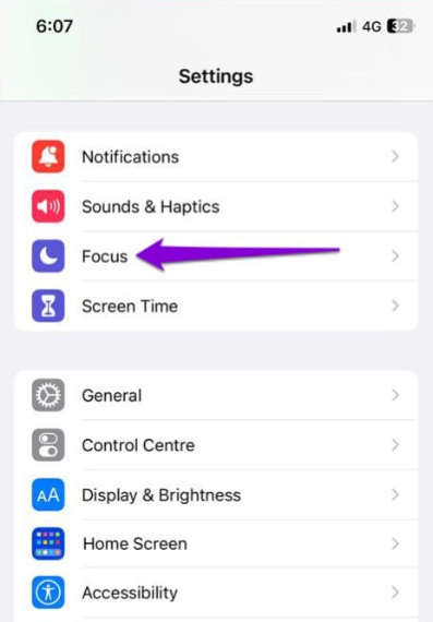 Go to Settings on the iPhone and click on Focus