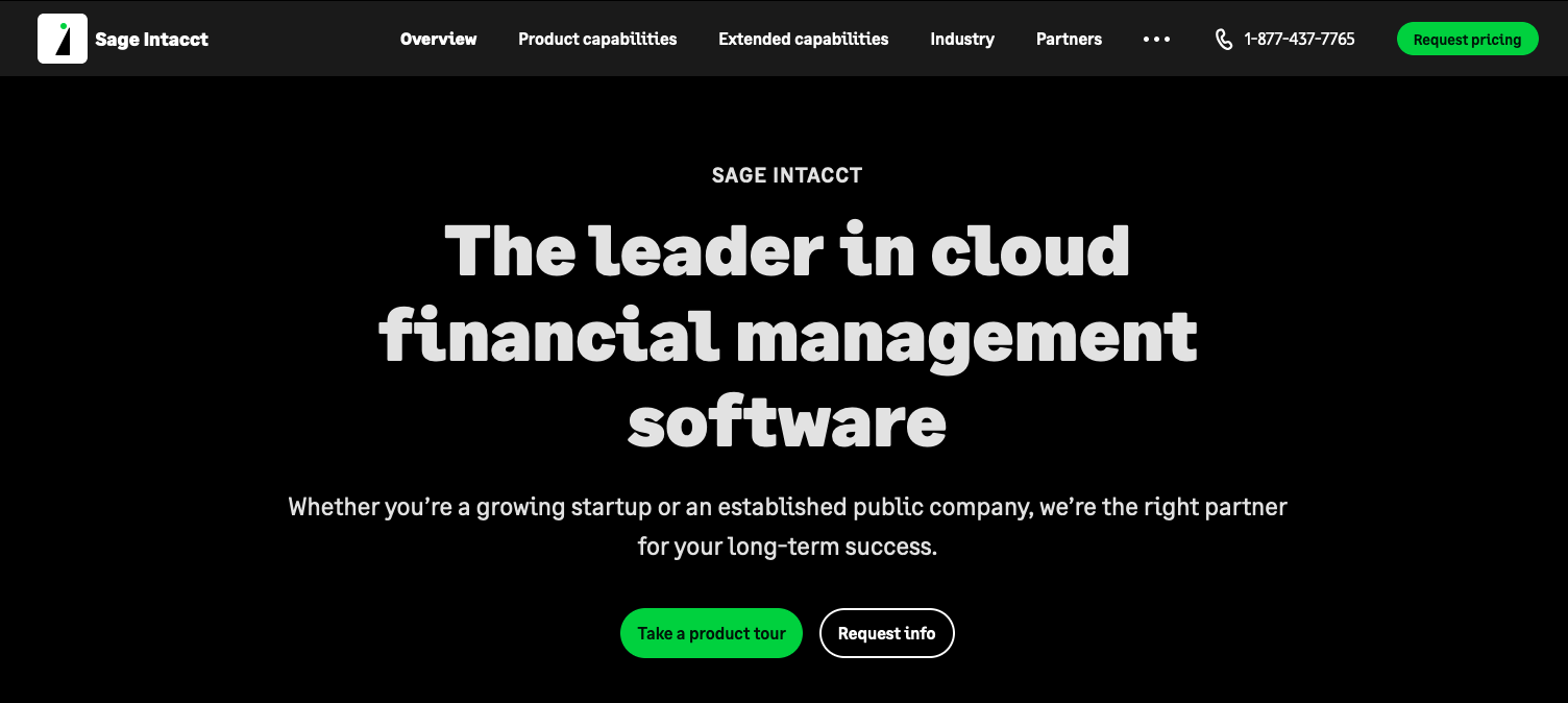 Sage Intacct SaaS accounting software homepage