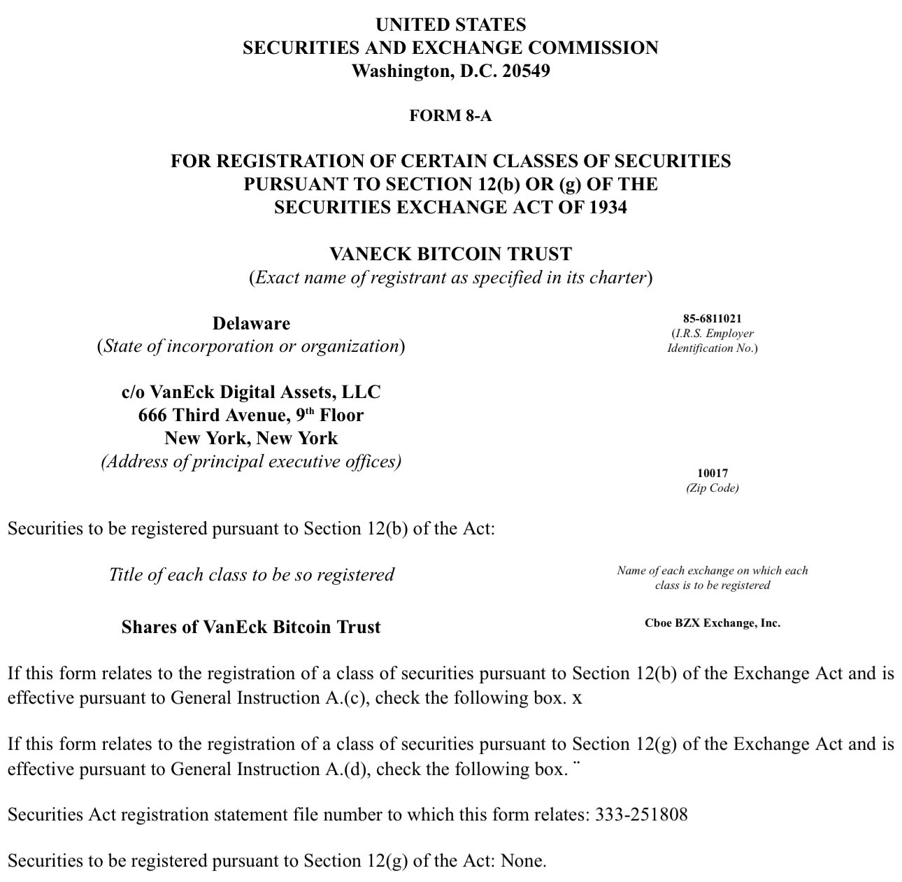 VanEck Joined the Race and Filed Registration of Securities With the SEC For Bitcoin ETF